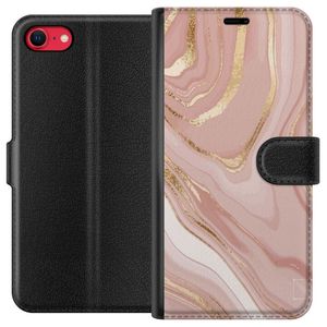 Apple iPhone 7 Svart Plånboksfodral Ljusrosa marmor