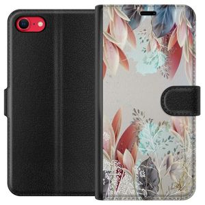 Apple iPhone 7 Sort Tegnebogsetui Blommor