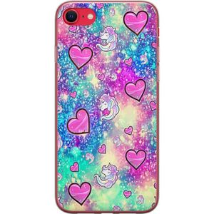 Apple iPhone 8 Transparent Mobilskal Enhörning och hjärtan