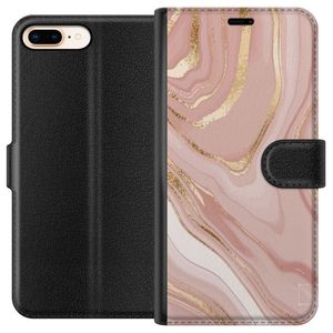 Apple iPhone 8 Plus Svart Plånboksfodral Ljusrosa marmor
