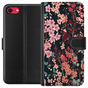Apple iPhone SE (2022) Musta Lompakkokotelo Blommor
