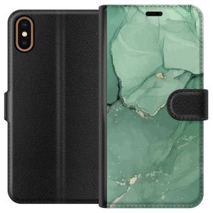 Apple iPhone XS Svart Plånboksfodral Grön Marmor