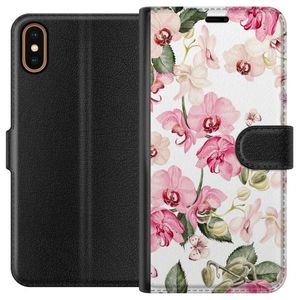 Apple iPhone XS Svart Plånboksfodral Rosa blommor