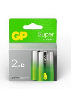 GP Super Alkaline D-batteri, 13A/LR20, 2-pack