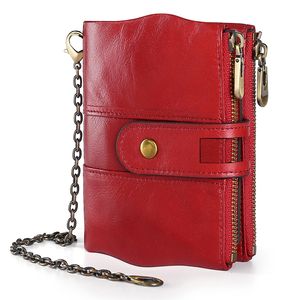Lommebok i ekte skinn med RFID og skulderrem – Rød