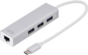 Digitus 3 Port USB 3.0 USB-C Hub med Gigabit Ethernet 3xUSB, 1xUSB, 1xRJ45