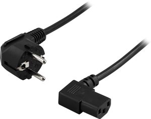 Jordet apparatkabel, vinklet CEE 7/7 til vinklet IEC 60320 C13, 1m – sort