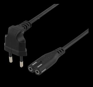 Strømkabel 3m vinklet CEE 7/16 til rett IEC 60320 C7 - sort