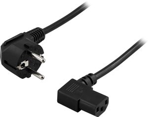 Vinklet strømkabel CEE 7/7 til IEC C13 2m – Svart