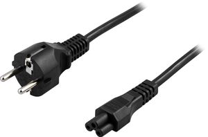 Kort strømkabel CEE 7/7 til IEC C5, 0,2 meter, svart