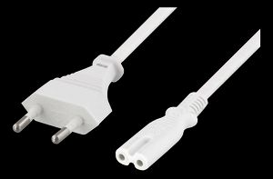 Strømledning 3 meter, europlug CEE 7/16 til IEC 60320 C7, hvit