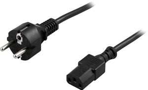 Strømkabel PC til vegg 1m – CEE 7/7 til IEC C13, Sort