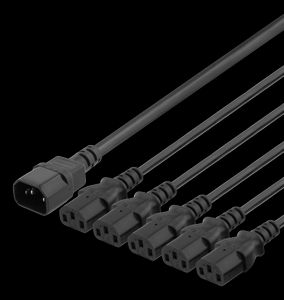 IEC C14 til 5x IEC C13 strømkabel, 1m, Y-splitter – Svart