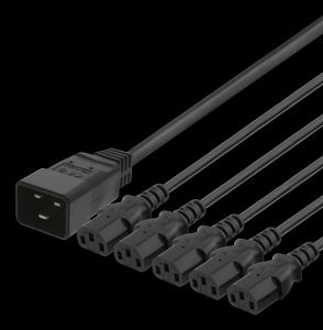 IEC C20 til 5x IEC C13 strømkabel, 2 m, 16A/250V, Y-splitter - svart