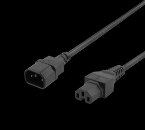 Extension cord IEC C15 - IEC C14, 0,5m - svart