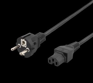 Power cord CEE 7/7 - IEC C15, 0,5m - svart