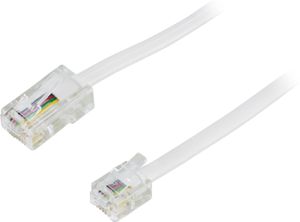 Modular-kaapeli 8P4C–6P4C (RJ11), 2 m, valkoinen