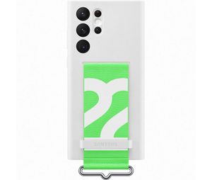 Samsung Silicone Cover with Strap for Samsung Galaxy S22 Ultra - White