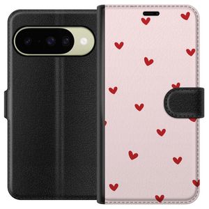 Google Pixel 10 Svart Plånboksfodral Små Hjärtan