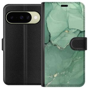 Google Pixel 10 Svart Plånboksfodral Grön Marmor