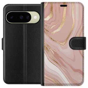 Google Pixel 10 Svart Plånboksfodral Ljusrosa marmor