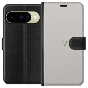 Google Pixel 10 Svart Plånboksfodral Grått hjärta