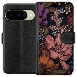 Google Pixel 10 Svart Plånboksfodral Tecknade blommor