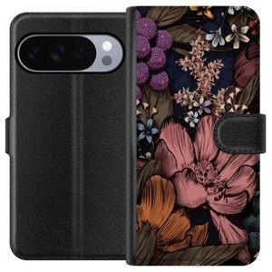 Google Pixel 10 Pro XL Musta Lompakkokotelo Tecknade blommor