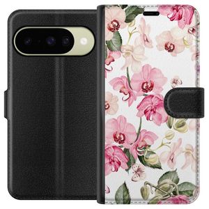 Google Pixel 11 Musta Lompakkokotelo Rosa blommor