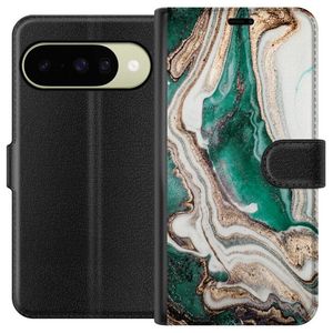 Google Pixel 11 Musta Lompakkokotelo Grön / Guld marmor