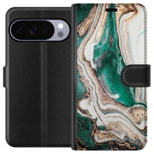 Google Pixel 11 Pro Musta Lompakkokotelo Grön / Guld marmor