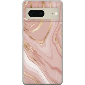 Google Pixel 7 Gennemsigtigt Telefoncover Ljusrosa marmor