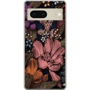 Google Pixel 7 Gennemsigtigt Telefoncover Tecknade blommor