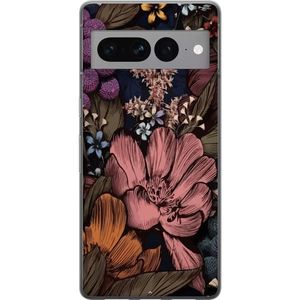 Google Pixel 7 Pro Transparent Mobilskal Tecknade blommor