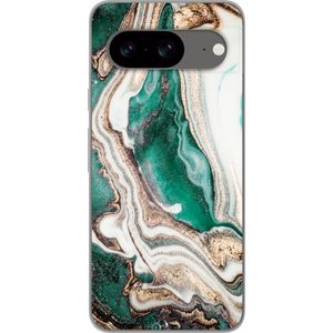 Google Pixel 8 Transparent Mobilskal Grön / Guld marmor
