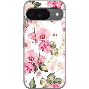 Google Pixel 9 Läpinäkyvä Puhelinkotelo Rosa blommor