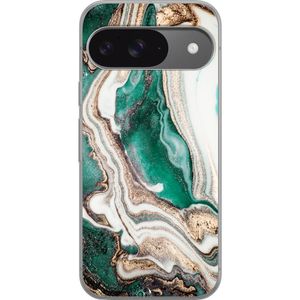 Google Pixel 9 Transparent Mobilskal Grön / Guld marmor