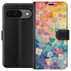 Google Pixel 9 Pro Musta Lompakkokotelo Miniatyrblommor