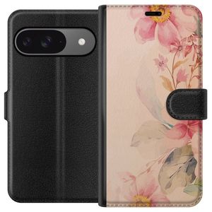 Google Pixel 9 Pro Svart Plånboksfodral Färgsprakande Blommor