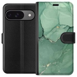 Google Pixel 9 Pro Sort Tegnebogsetui Grön Marmor