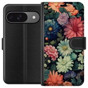 Google Pixel 9 Pro Sort Tegnebogsetui Färglada blommor