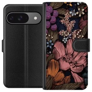Google Pixel 9 Pro Musta Lompakkokotelo Tecknade blommor