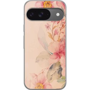 Google Pixel 9 Pro Transparent Mobilskal Färgsprakande Blommor