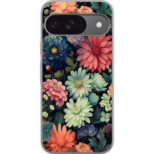 Google Pixel 9 Pro Transparent Mobilskal Färglada blommor