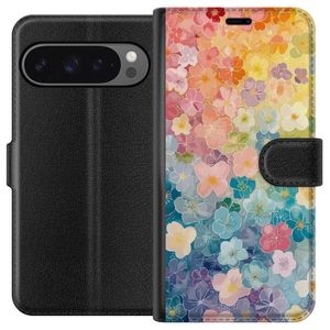 Google Pixel 9 Pro XL Sort Tegnebogsetui Miniatyrblommor