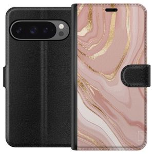 Google Pixel 9 Pro XL Musta Lompakkokotelo Ljusrosa marmor