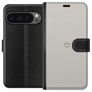 Google Pixel 9 Pro XL Sort Tegnebogsetui Grått hjärta