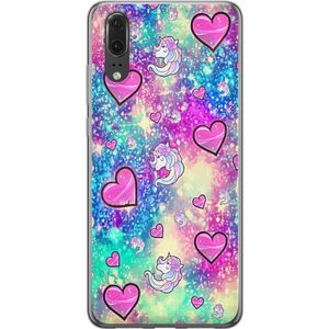 Huawei P20 Gjennomsiktig Telefondeksel Enhörning och hjärtan