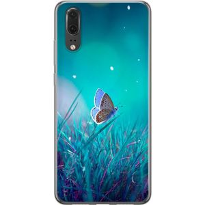 Huawei P20 Läpinäkyvä Puhelinkotelo Blå fjäril