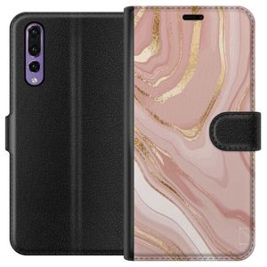 Huawei P20 Pro Svart Plånboksfodral Ljusrosa marmor